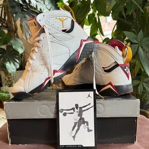 Jordan VII White and Red Sneakers. Retro colors. OG